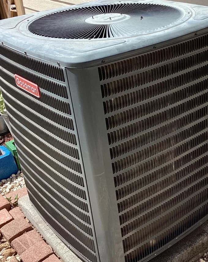 Existing outdoor air-conditioning unit photographed during the indoor-coil estimate visit